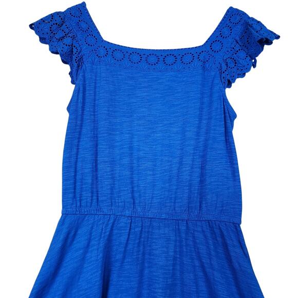 Talbots Womens Eyelet Slub Knit Fit & Flare Dress Size Small Blue Flutter Sleeve - Picture 5 of 10